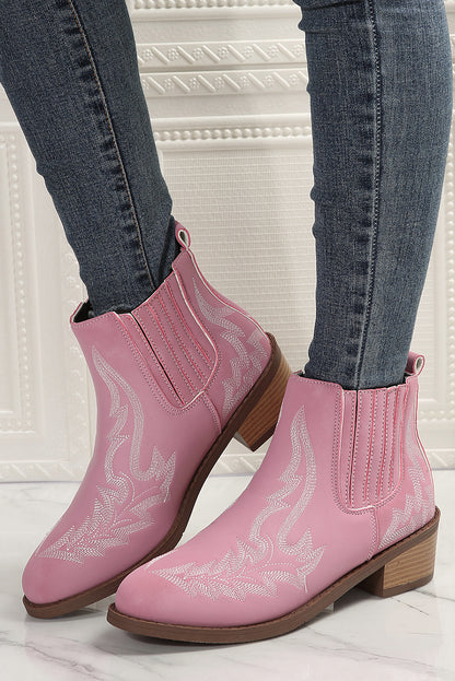 Oh So Adorable ~ Strawberry Pink Embroidered Leather  Booties