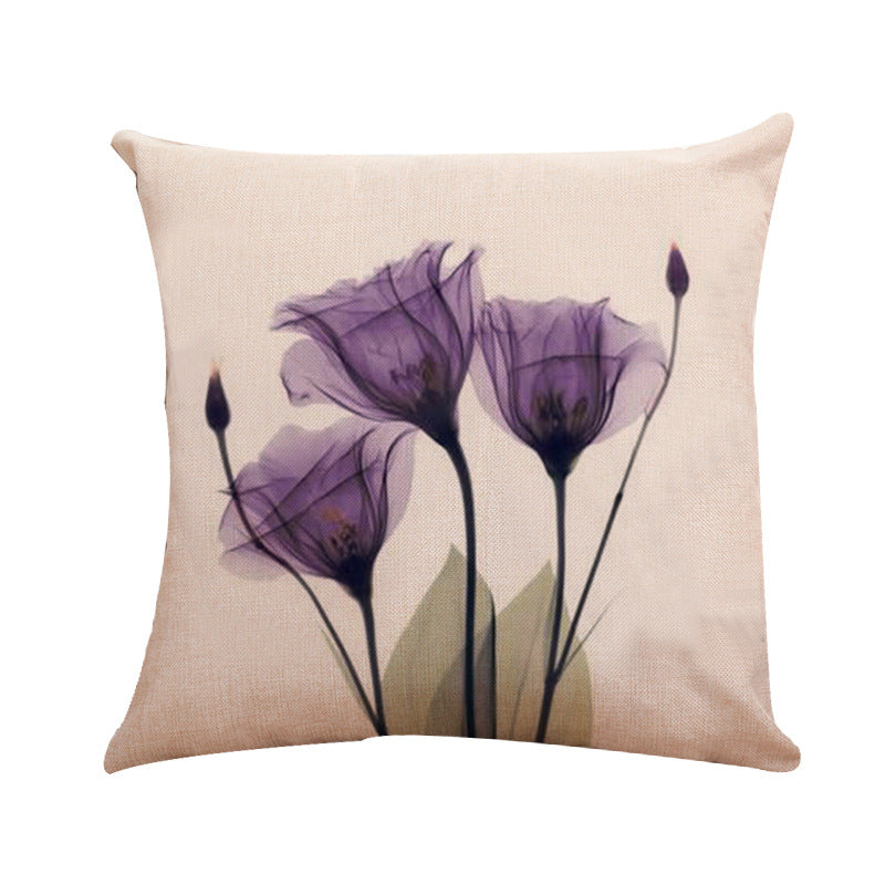 New Modern And Simple Ink Painting Flower Linen Hug Pillowcase Tulip Pillow Cushion Cover Fashionable Home Pillow