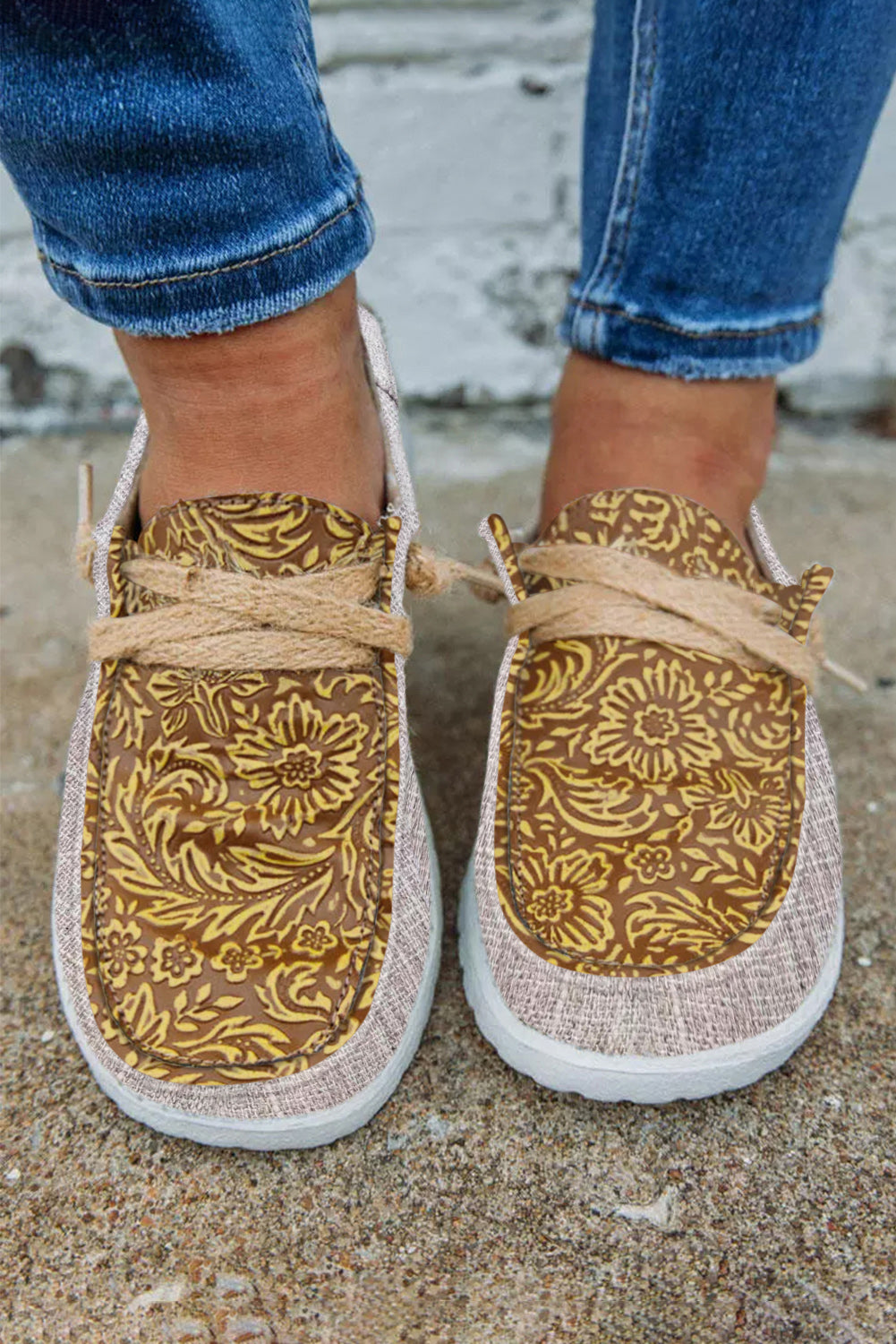 Chestnut Western Pattern Patchwork Slip-on Shoes