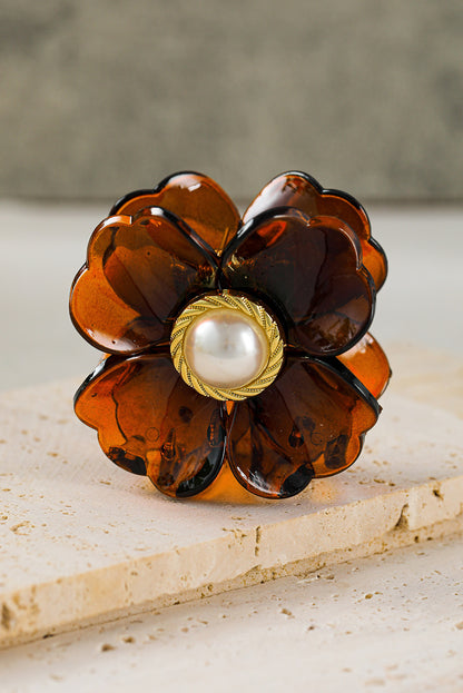 Brown Crystal Flower Pearl Grip Clip