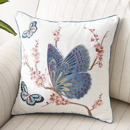 Flower, Bird And Butterfly Three-dimensional Embroidery Cushion Cover Without Core