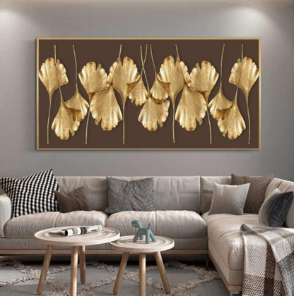 Abstract Golden Leaves Wall Art Oil Painting Printed on Canvas Big Size Decorative Pictures for Living Bedroom Home Decoration