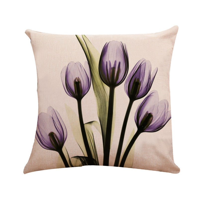 New Modern And Simple Ink Painting Flower Linen Hug Pillowcase Tulip Pillow Cushion Cover Fashionable Home Pillow