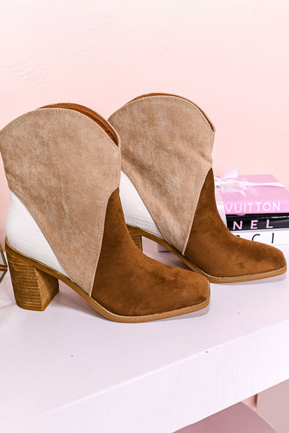 Chestnut Colorblock Suede Heeled Ankle Booties