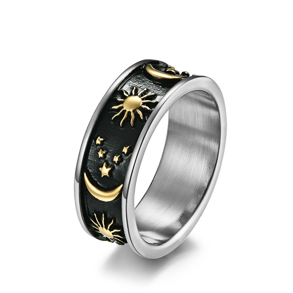 Boho Star Moon Sun Titanium Steel Ring