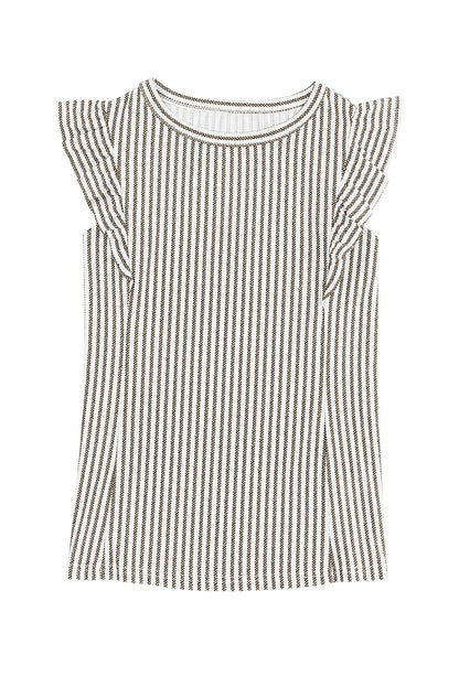 Grey Casual Striped Print Ruffle Summer Top