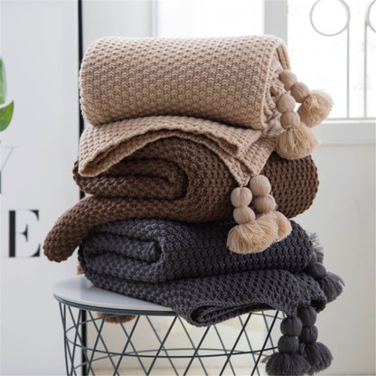 Nordic fringed knit ball blanket wool blanket office air conditioning lunch break blanket shawl blanket sofa leisure blanket blanket