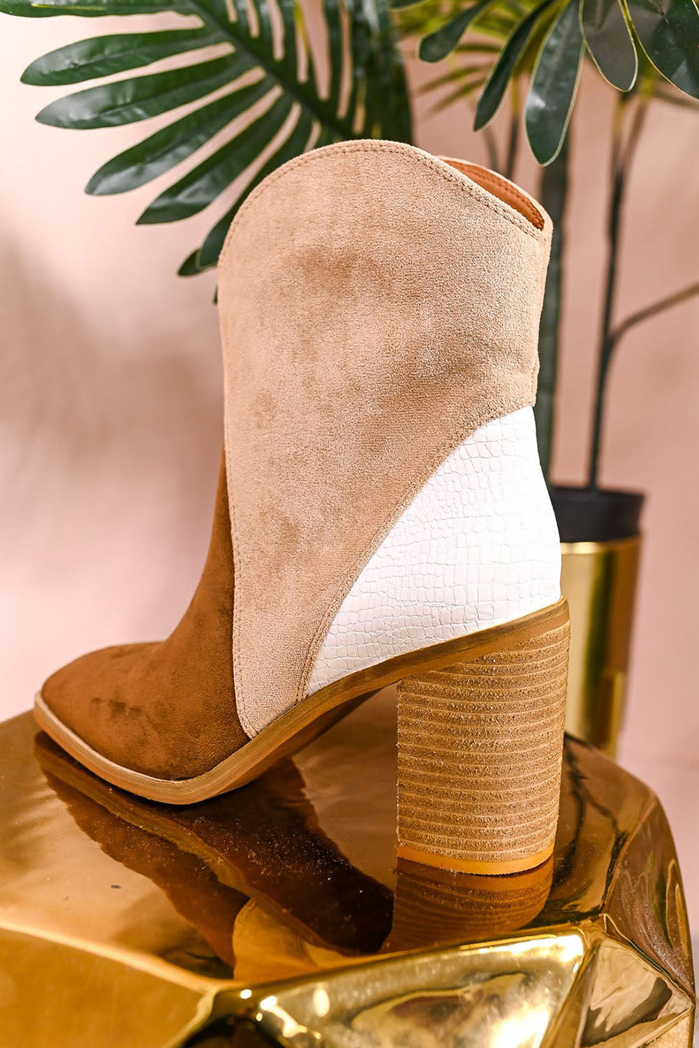 Chestnut Colorblock Suede Heeled Ankle Booties