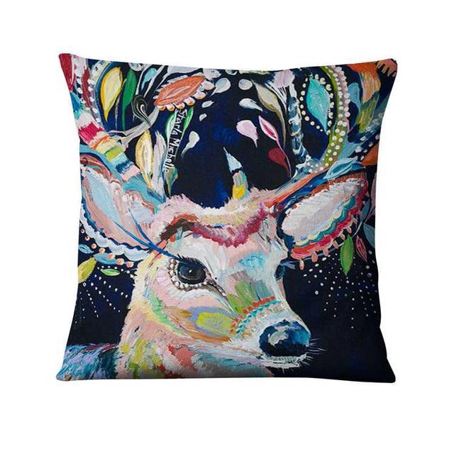 Fashion Cute Oil Painting Geometric Abstract Animal Linen Pillowcase