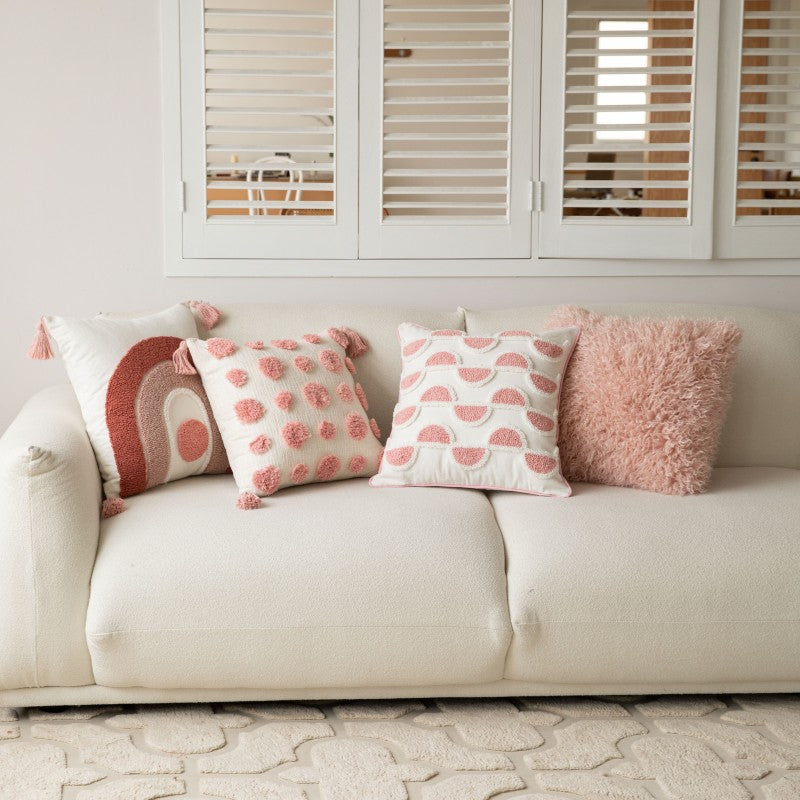 Living Room Sofa Modern Polka Dot Tassel Pillow Cover