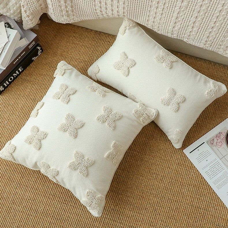 French Entry Lux Four-leaf Clover Flocking Pillow Cover