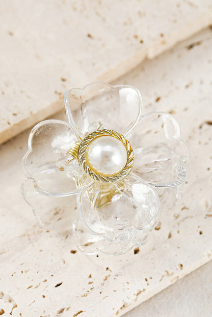 Brown Crystal Flower Pearl Grip Clip