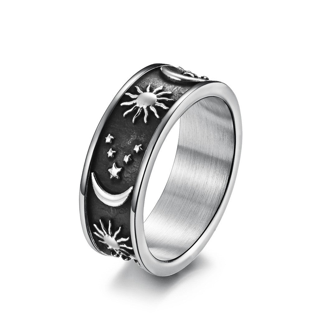 Boho Star Moon Sun Titanium Steel Ring