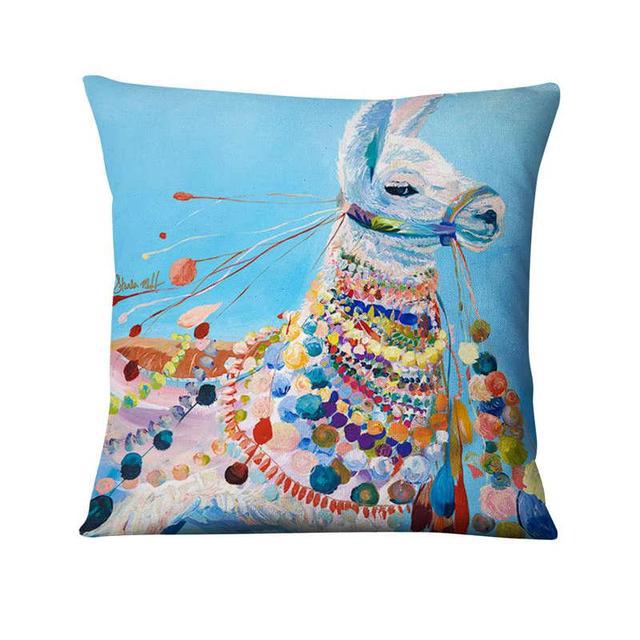 Fashion Cute Oil Painting Geometric Abstract Animal Linen Pillowcase