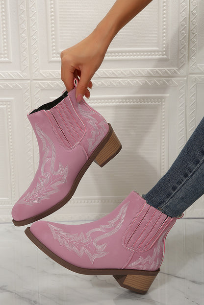 Oh So Adorable ~ Strawberry Pink Embroidered Leather  Booties