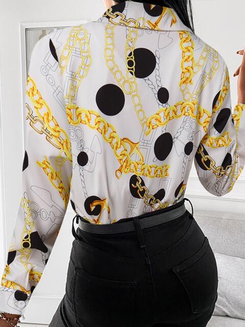 Printed Collared Neck Long Sleeve Shirt