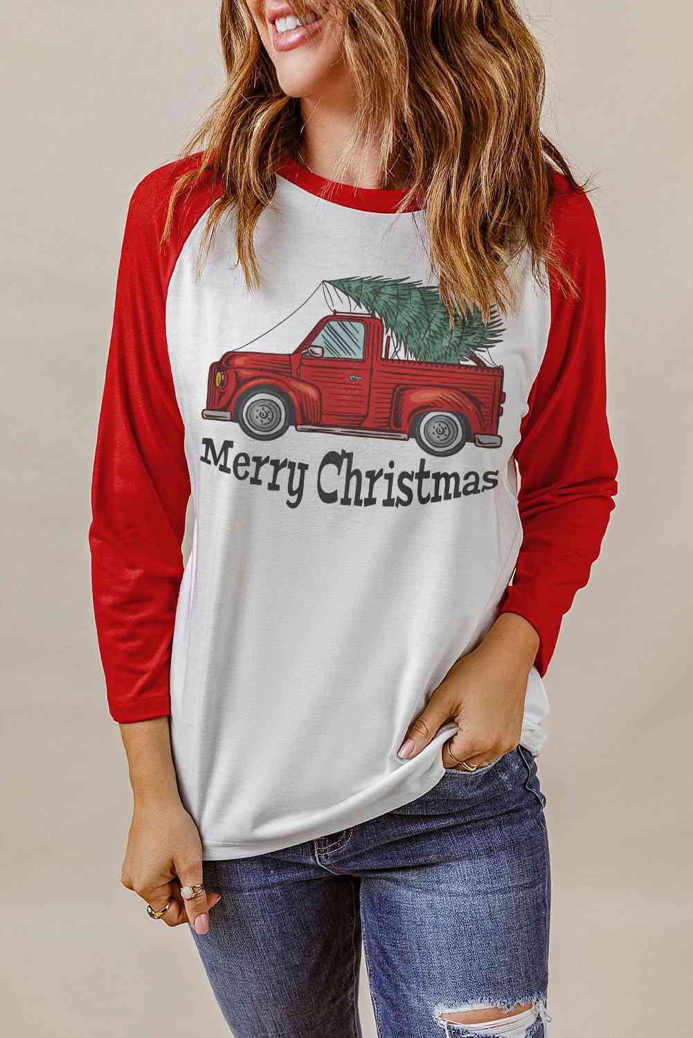 MERRY CHRISTMAS Graphic Raglan Sleeve T-Shirt