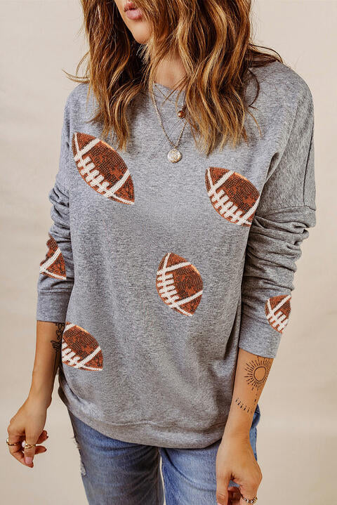 Sequin Rugby Graphic Dropped Shoulder Sweatshirt