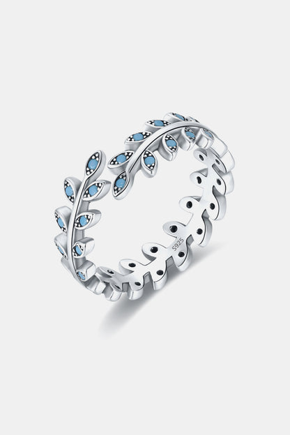 925 Sterling Silver Leaf Shape Artificial Turquoise Bypass Ring