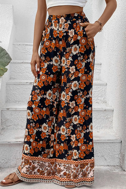 Floral Wide Leg Pants with Pockets