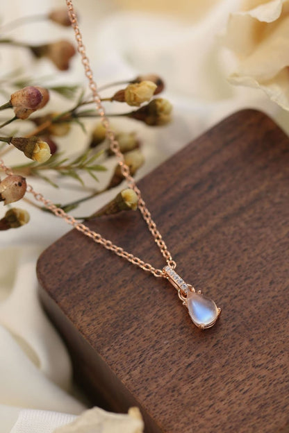 High Quality Natural Moonstone Teardrop Pendant 925 Sterling Silver Necklace