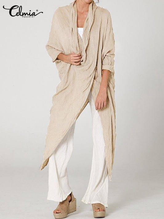 Cowl Neck Long Sleeve Asymmetrical Party Blusas