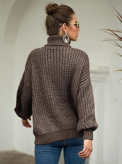 Turtleneck Cable-Knit Dropped Shoulder Sweater