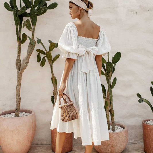 Boho Inspired White Dot Dress