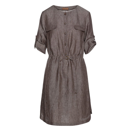 Brown Linen Dress With Belt Detail